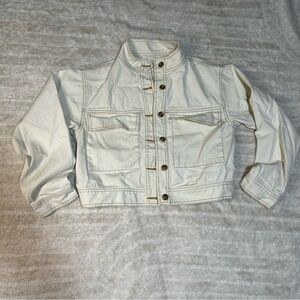 Cream Button-Up Cropped Denim Jacket 100%Cotton| Ten Sixty Sherman